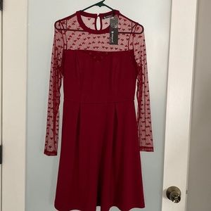 Burgundy Mimi dress with meshed front and sleeves